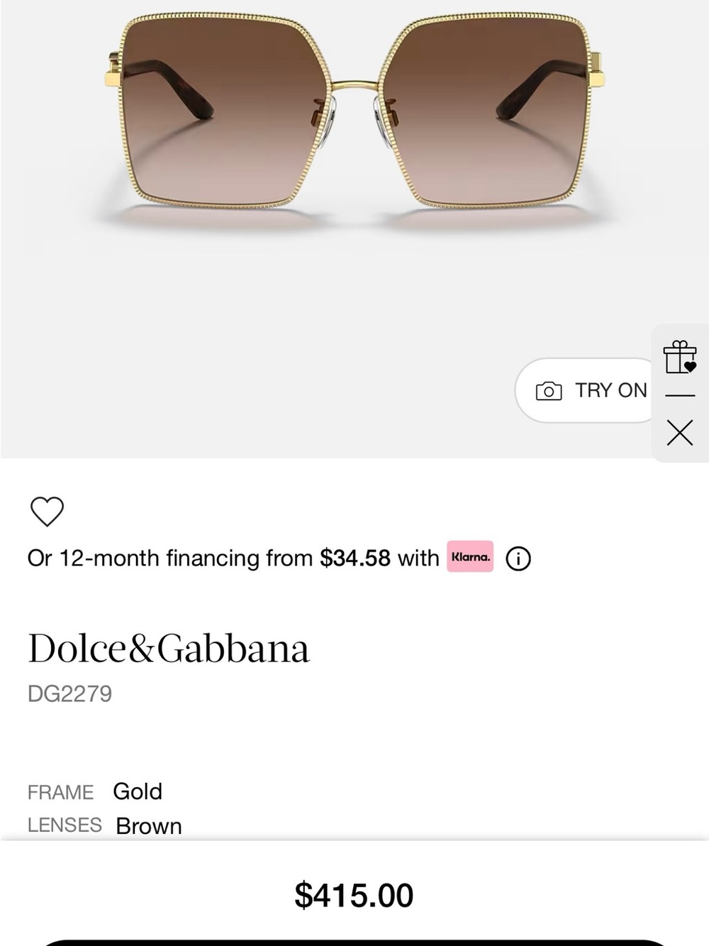 Dolce & Gabbana Gold Frame Brown Gradient Women's Sunglasses - Picture 2 of 4